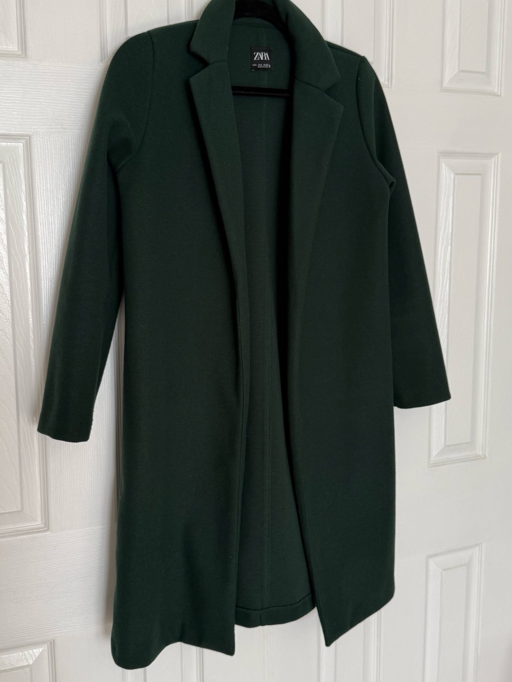 Zara Dark Green Open-Front Long Cardigan Coat